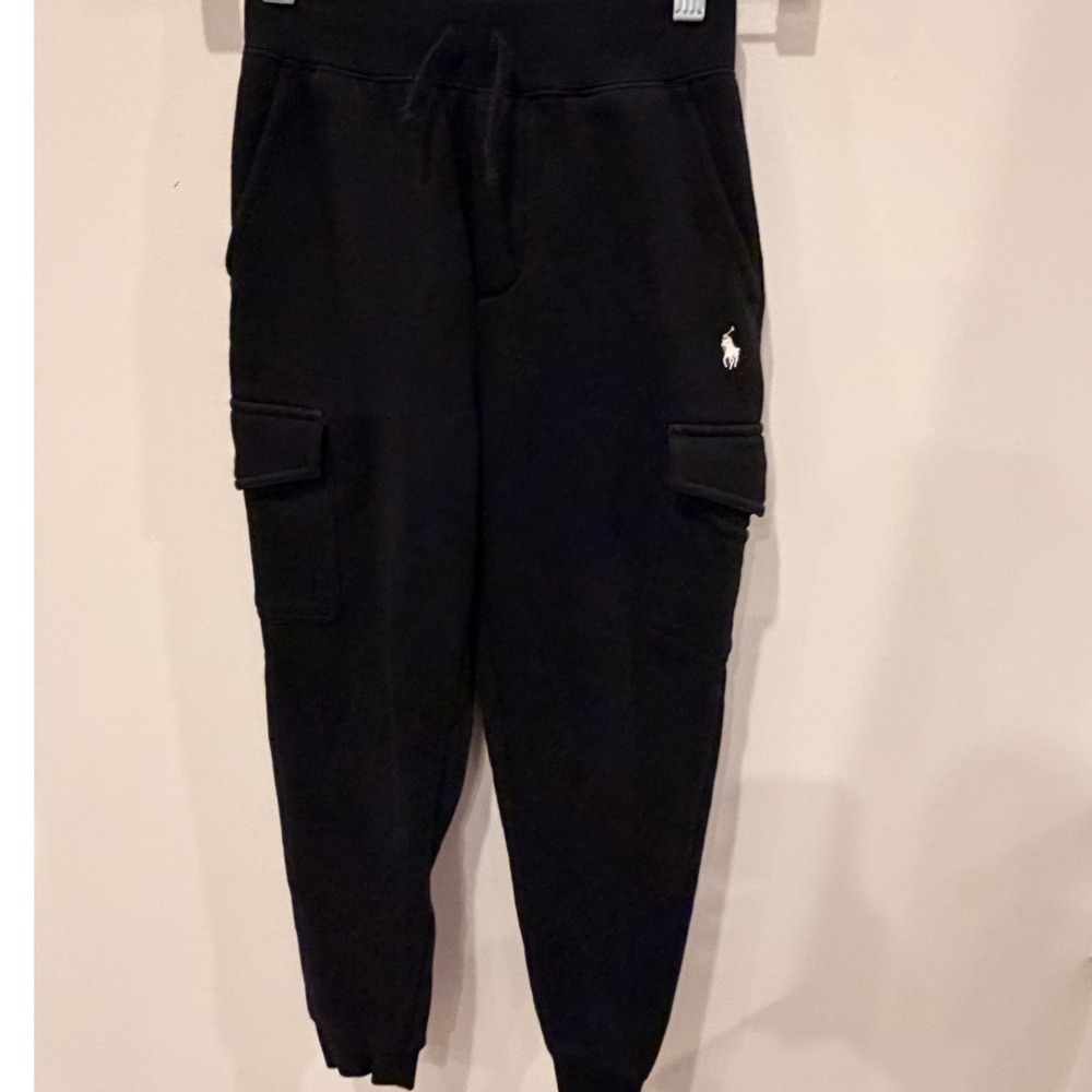 Polo Ralph Lauren Boys Black Fleece Cargo Jogger Pants Size S 8